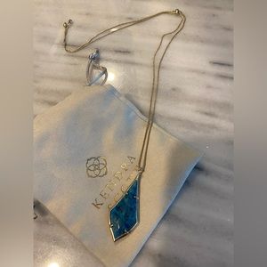 Kendra Scott Olivia Silver Long Pendant Adjustable Necklace in Turquoise